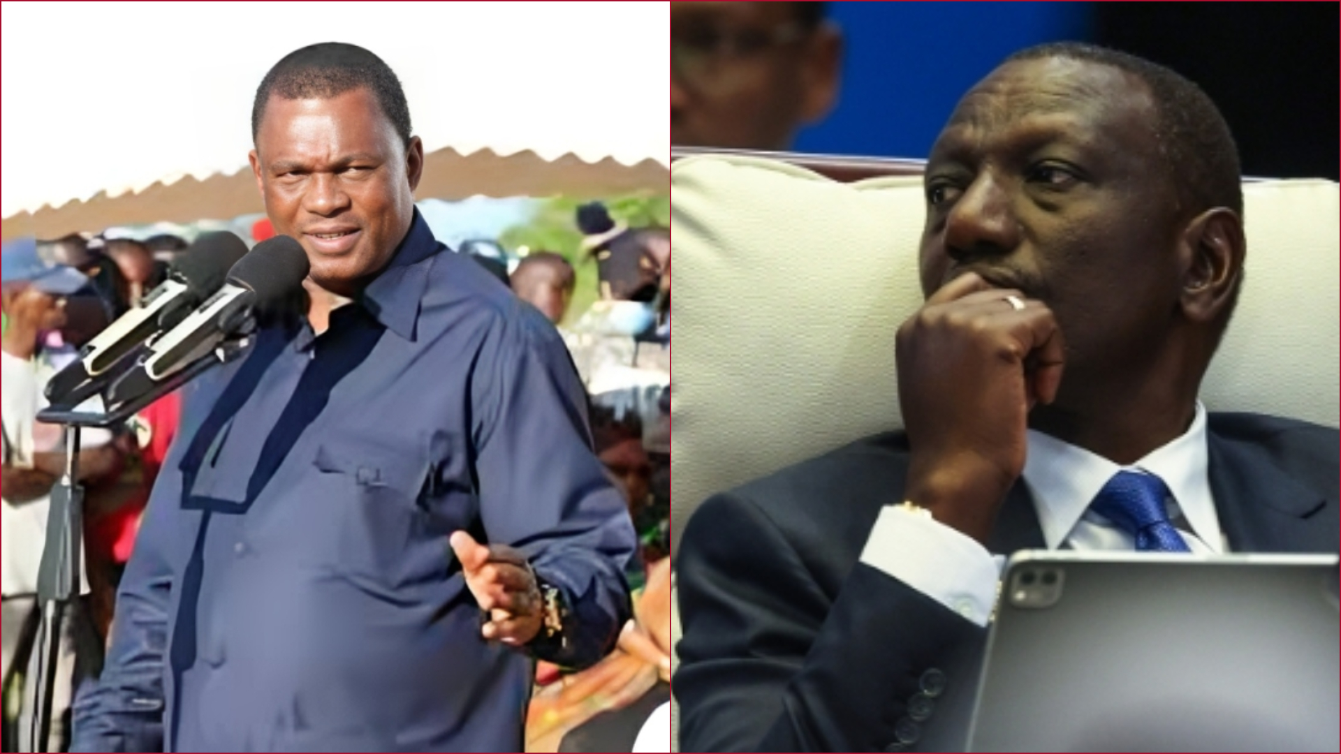 Collaged file photos of Public Service CS Justin Muturi and President William Ruto.